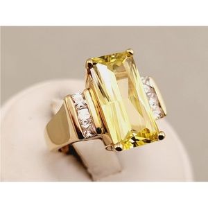 Seta Sterling Vintage Art Deco Style Citrine & CZ Statement Ring- Size 7